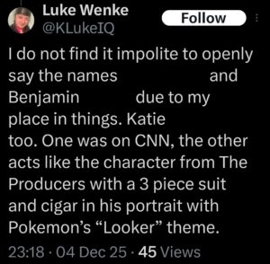 luke wenke x twitter screenshot katie obsession ryan obsession victim 1 lawyer minnesota 2025