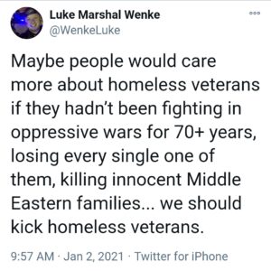 luke wenke anti-veteran antiamerican antimilitary 2021 facebook screenshot