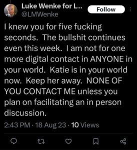 luke wenke katie obsession tweet twitter x screenshot 2023