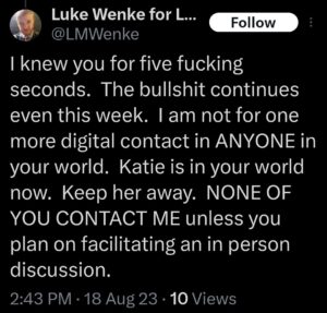luke wenke katie obsession tweet twitter x screenshot 2023
