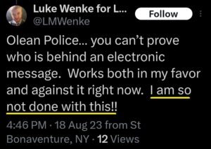 luke wenke demands owed twitter x screenshot antipolice
