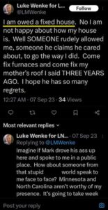 luke wenke demands screenshots owed x twitter tweets 2023