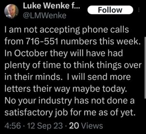 luke wenke x twitter screenshot letter writing obsession 2023