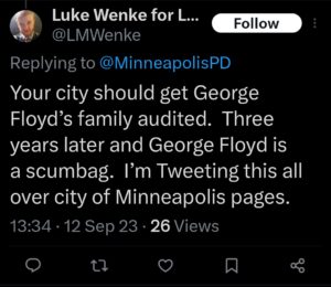 luke wenke x twitter screenshot racism george floyd 2023