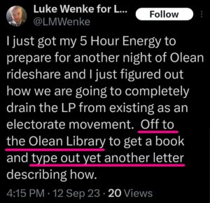 luke wenke x twitter screenshot letter writing obsession 2023