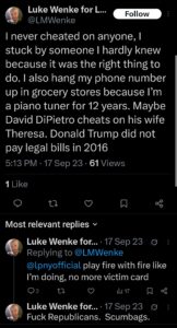 luke wenke x twitter screenshot incel talk david dipietro false allegations 2023