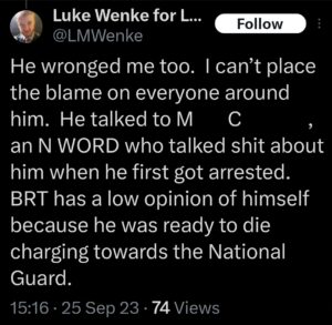 luke wenke x twitter screenshot ryan benjamin teeter obsession 2023