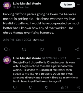 luke wenke x twitter screenshot ryan benjamin teeter obsession 2023