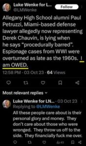 luke wenke x twitter screenshot owed demands 2023