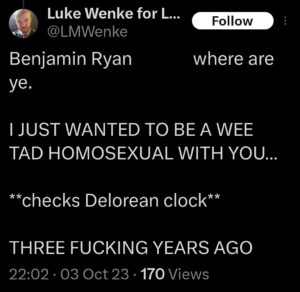 luke wenke x twitter screenshot benjamin ryan teeter obsession warning 2023