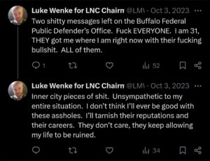 luke wenke x twitter screenshot demands owed olean stalker cyberstalker cattaraugus