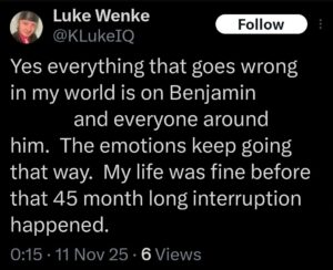 luke wenke x twitter screenshot ryan benjamin teeter obsession 2025
