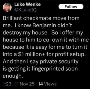 luke wenke x twitter screenshot ryan benjamin teeter obsession 2025