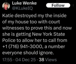 luke wenke katie obsession x twitter screenshot 2025