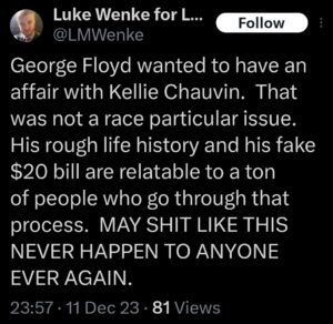 luke wenke racist tweet george floyd screenshot