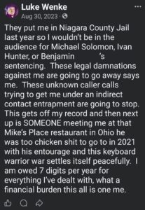 luke wenke facebook screenshot benjamin ryan teeter obsession 2023