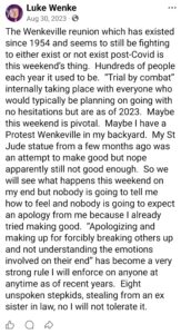 luke wenke facebook screenshot wenkeville 2023