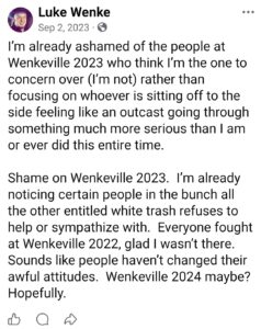 luke wenke facebook screenshot wenkeville 2023