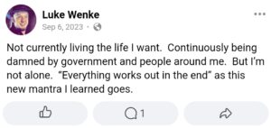 luke wenke facebook screenshot self-pity 2023