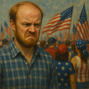 not luke wenke angry balding white man black glasses patriotic gathering