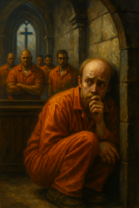 not luke wenke prisoner being chased orange jumpsuit jail prison chapel inmates