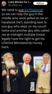 luke wenke x twitter screenshot threats to sue libertarian party 2023