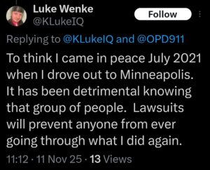 luke wenke x twitter screenshot threats to sue 2025