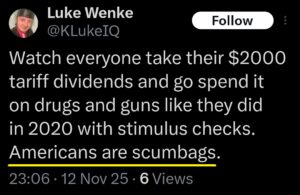 luke wenke x twitter screenshot antiamerican 2025