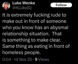luke wenke x twitter screenshot incel talk 2025