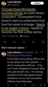 luke wenke x twitter screenshot threats 2025