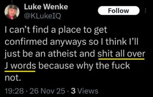 luke wenke x twitter screenshot antisemitism 2025