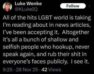 luke wenke x twitter screenshot homophobia incel talk 2025