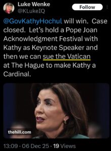 luke wenke x twitter screenshot threats to sue vatican 2025