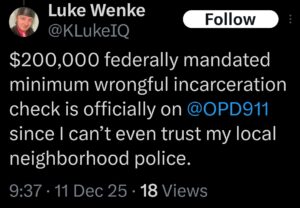 luke wenke x twitter screenshot antipolice antigovernment 2025