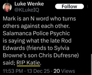 luke wenke x twitter screenshot predictions rip katie 2025