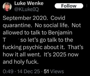 luke wenke x twitter screenshot benjamin ryan teeter obsession 2025