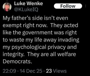 luke wenke x twitter screenshot talk shit family 2025