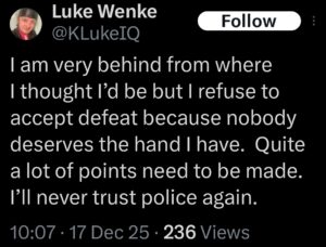 luke wenke x twitter screenshot antipolice 2025