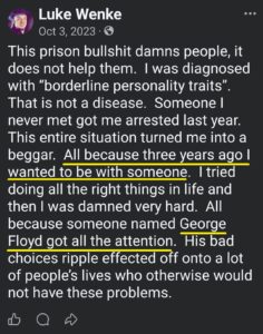 luke wenke facebook screenshot incel talk 2023