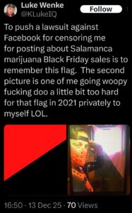 luke wenke x twitter screenshot threats to sue facebook 2025