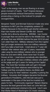 screenshot of an august 2023 facebook post by luke wenke obsessing over benjamin ryan teeter and drive-by shootings